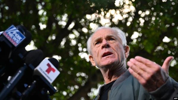 Peter Navarro, White House trade adviser to former U.S. President Do<em></em>nald Trump, speaks to the press at the Country Mall Plaza before reporting to the Federal Correctio<em></em>nal Institution in Miami, Florida, on March 19, 2024.