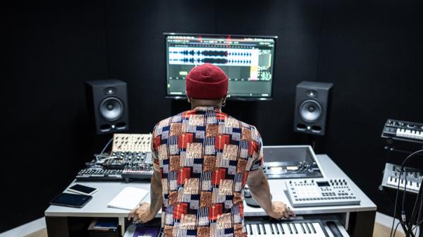 Person standing in music studio